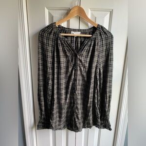 BeachLunchLounge Womens Luna Top Long Sleeve Plaid Button Down Size XS NWT